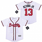 Youth Braves 13 Ronald Acuna Jr. White Cool Base Jersey,baseball caps,new era cap wholesale,wholesale hats